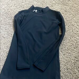 Under Armour COLD GEAR black mock neck top- warm, fitted, youth large (med)